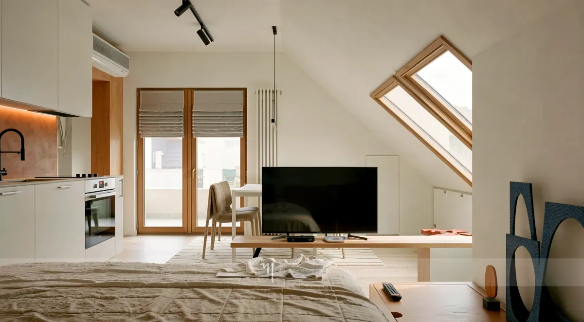 Дневна 2 — Airbnb „N&D“, Airbnb, кв. „Стрелбище“, София (3D визуализация)